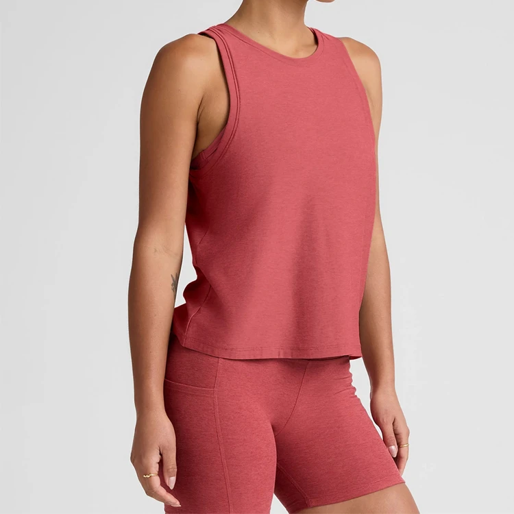 Custom Logo Women Classic Relax Fit Pilate Fitness Top Lightweight Spandex Stretchy Cut Out Tops Gym Quick Dry Yoga Tank Tops