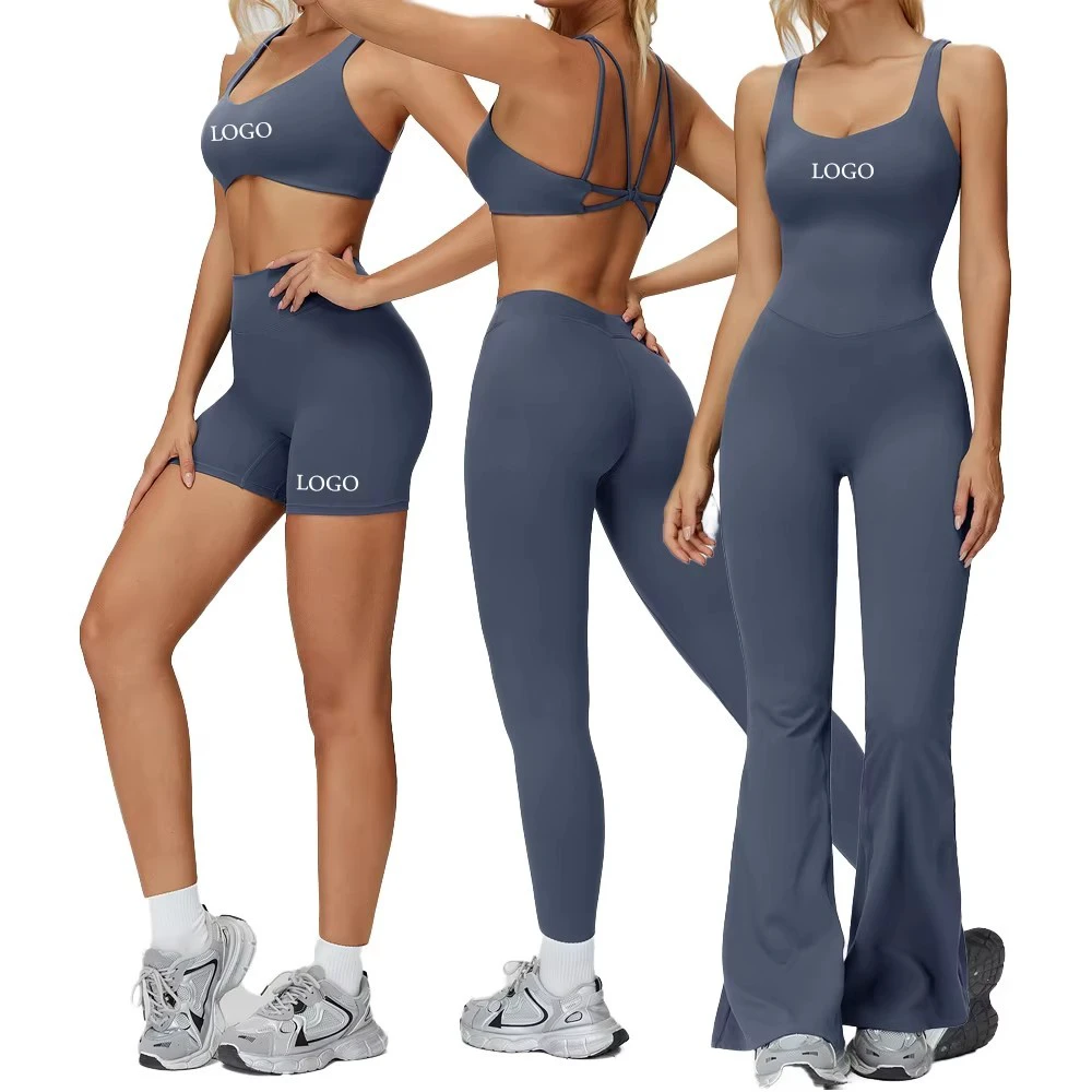 HM Solid Front Custom 6-Piece Gym Wear Set Women Fitness Yoga Leggings Elastic Waist Quick Dry Spandex/Nylon High-Waisted Butt