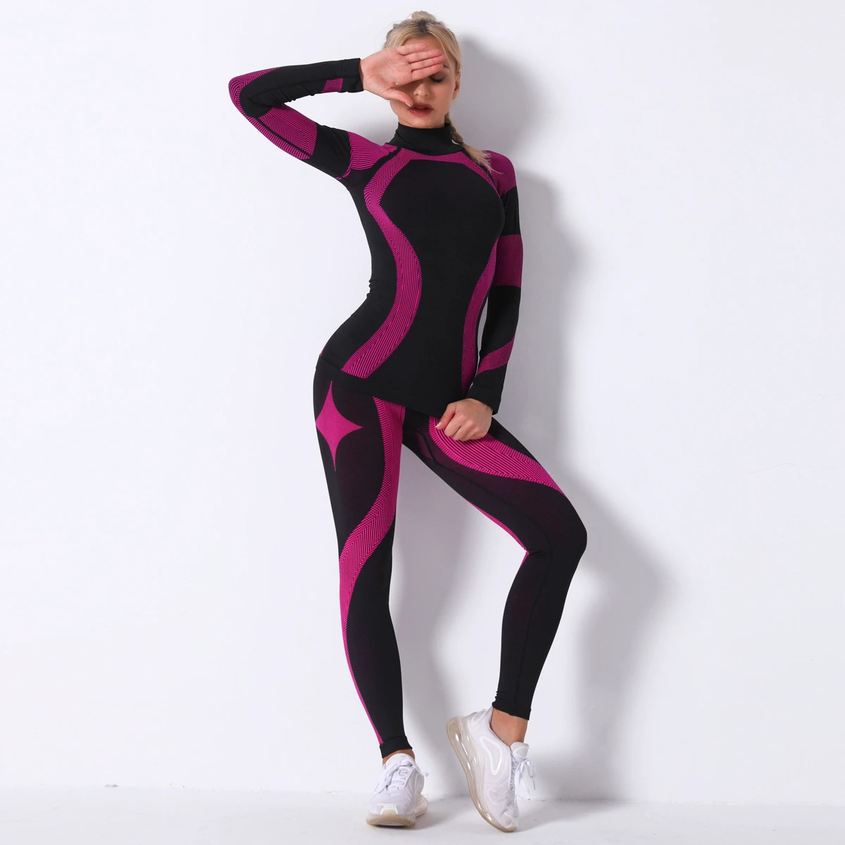 Women's Seamless Yoga Set Long Sleeve Breathable Moisture Wicking Design for Running, Fitness & Workout Pants