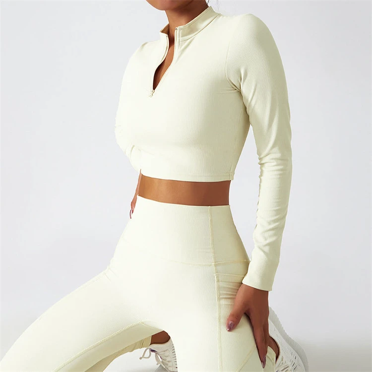 OEM Lightweight High Neck Half Zip Yoga Crop Tops Slim Fit Long Sleeve Workout Shirts for Women