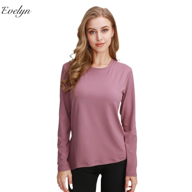 EVELYN Women's Long-Sleeved Yoga Running Fitness Clothes Anti-Bacterial Eco-Friendly Quick-Drying Solid Spandex/Nylon Breathable