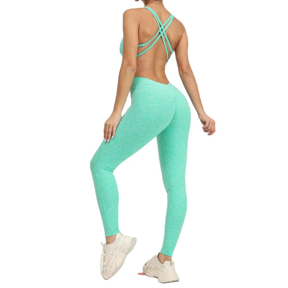 Cross Adjustable Shoulder Strap One Piece Yoga Fitness Jumpsuit for Women Dance Tummy Control Tight Bodysuit