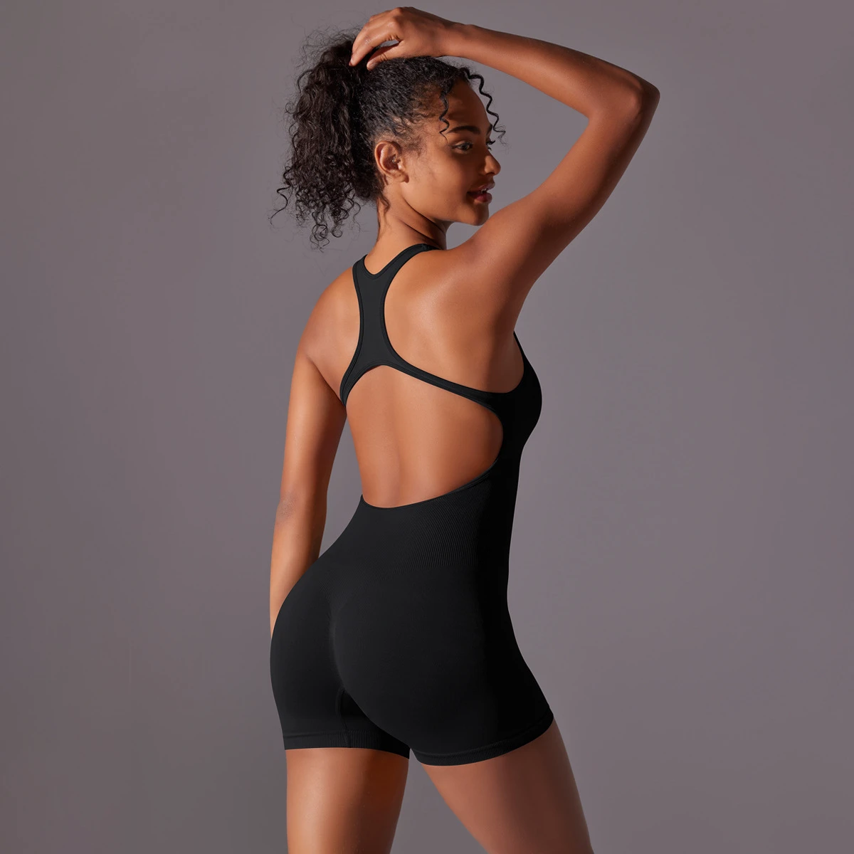 Seamless Solid Yoga Bodysuit Backless Tight Fit Jumpsuit for Women Aerial Pilates Gym