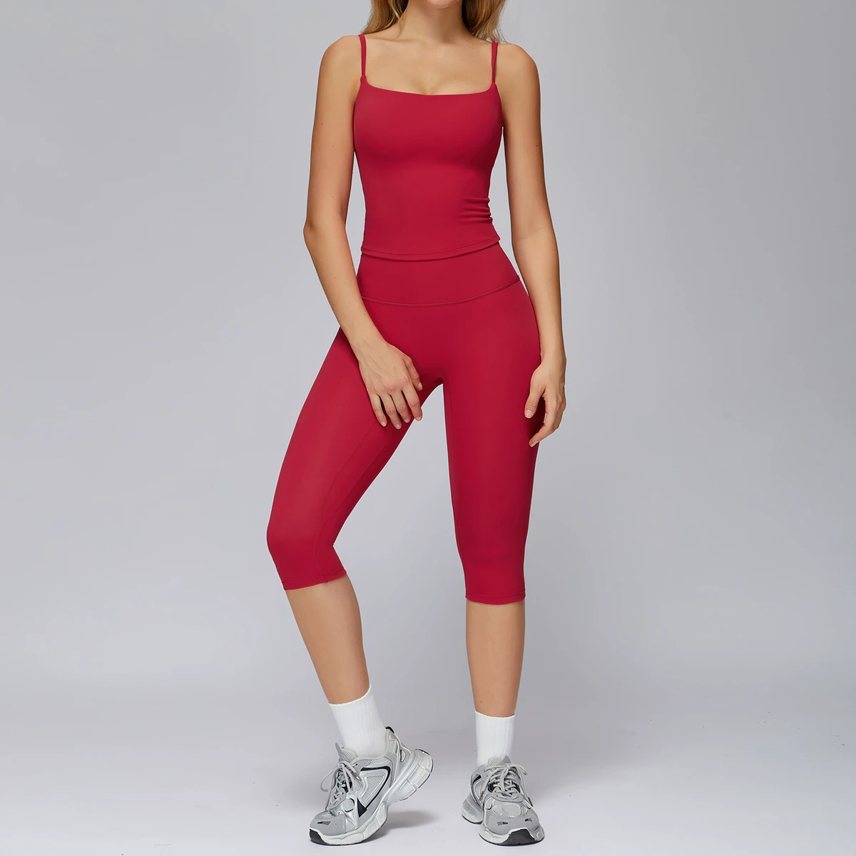 Nude Feeling Activewear Women's Sportswear Clothing Yoga Capri Pant Leggings Women Fitness Gym tank Tops Two Piece Yoga Sets