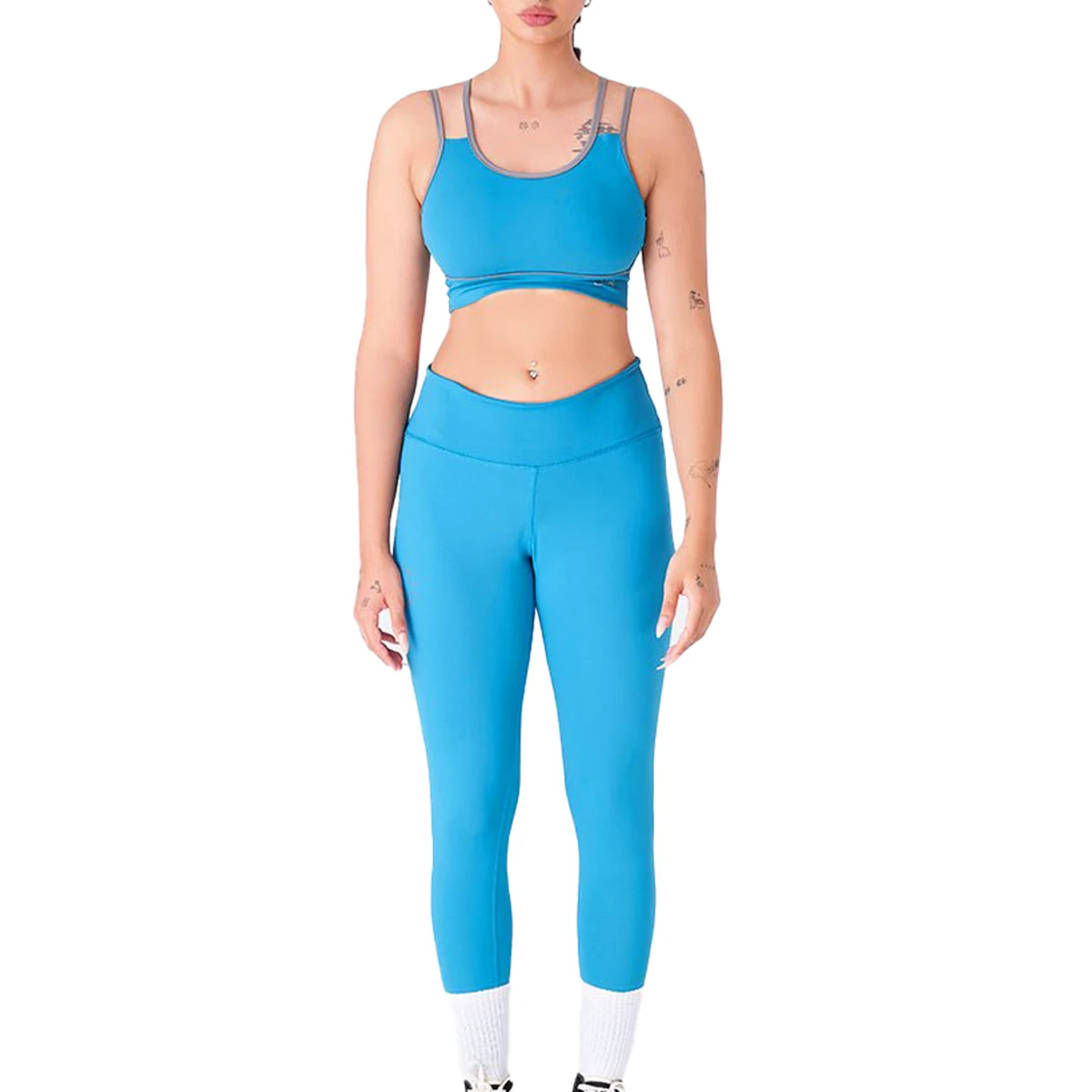 High Quality Custom Spandex Solid Elastic Waist Sportswear Seamless Activewear Women Yoga Set 2-Piece Front Logo Wholesale OEM