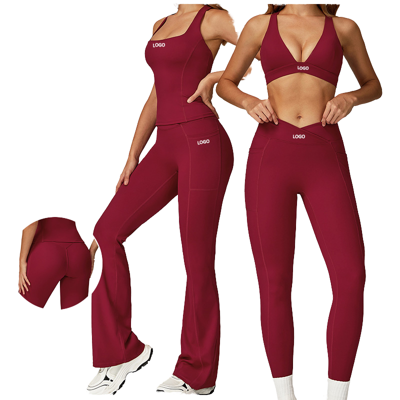 Women's Solid High Quality Breathable Quick Dry 2-Piece Gym Fitness Yoga Set Crisscross Straps Spandex/Nylon Sportswear Chest