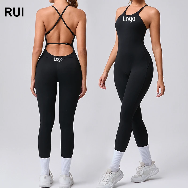 RUIQUWIN Wholesale Women's High-Stretch Yoga Bodysuit Adjustable Straps Cross Back Gym Fitness Jumpsuit One Piece Sportswear