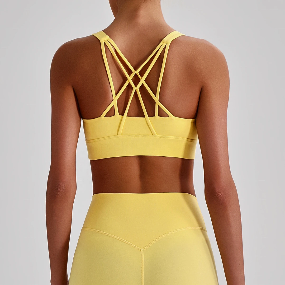 New Spaghetti Cross Back Quick Dry Woman'S Running Sports Bra Four Way Stretch High Support U Neck Gym Crop Top