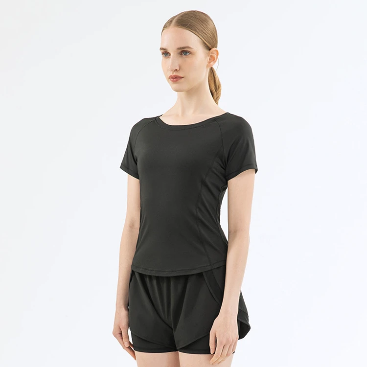 Wholesale Custom Logo Mesh Patchwork Yoga T-Shirt Women Sexy Asymmetrical Sport Top Gym Wear OEM ODM One-stop Supply