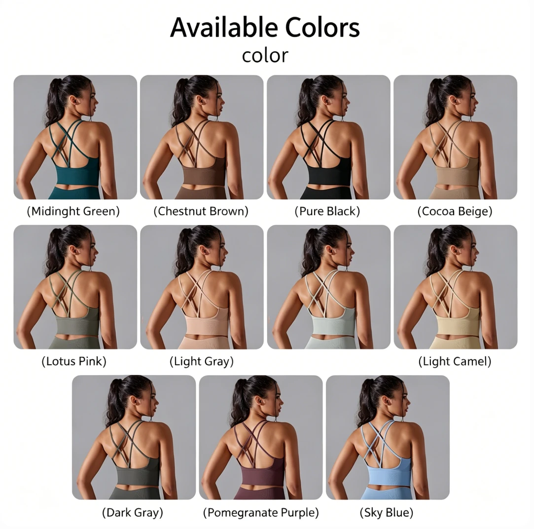 Custom New Double-sided Nylon Solid Color Crisscross Back Sports Bra, Women's Running Fitness Yoga Tank Top