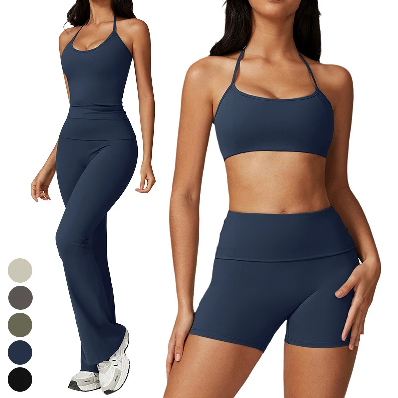 Hanging Neck Tight Womens Sportswear Set High Waist Leisure Quick Dry Sports 5 Piece Suit Yoga Set Gym Fitness Sets for Women