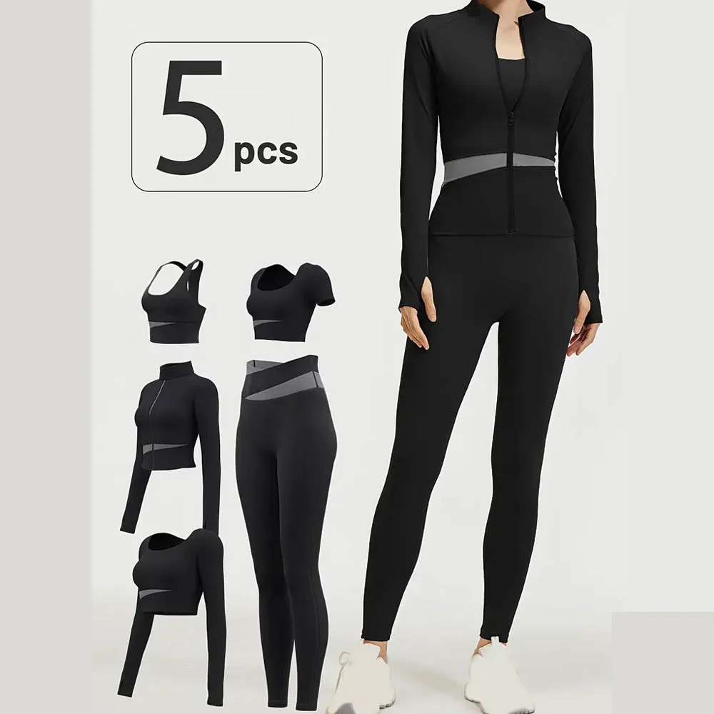 2026 New Arrival Women 5pcs Athletic Suit Quick Dry Stretch Yoga Clothes Gym Running Training Clothes