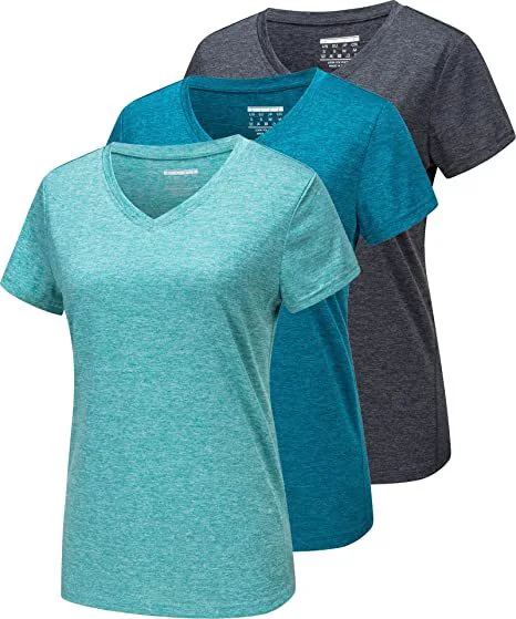 3 Pack Women's Short Sleeve T-shirt V-neck Marathon Event Quick Dry Athletic t Shirt Running Workout Yoga Top Tee Shirts