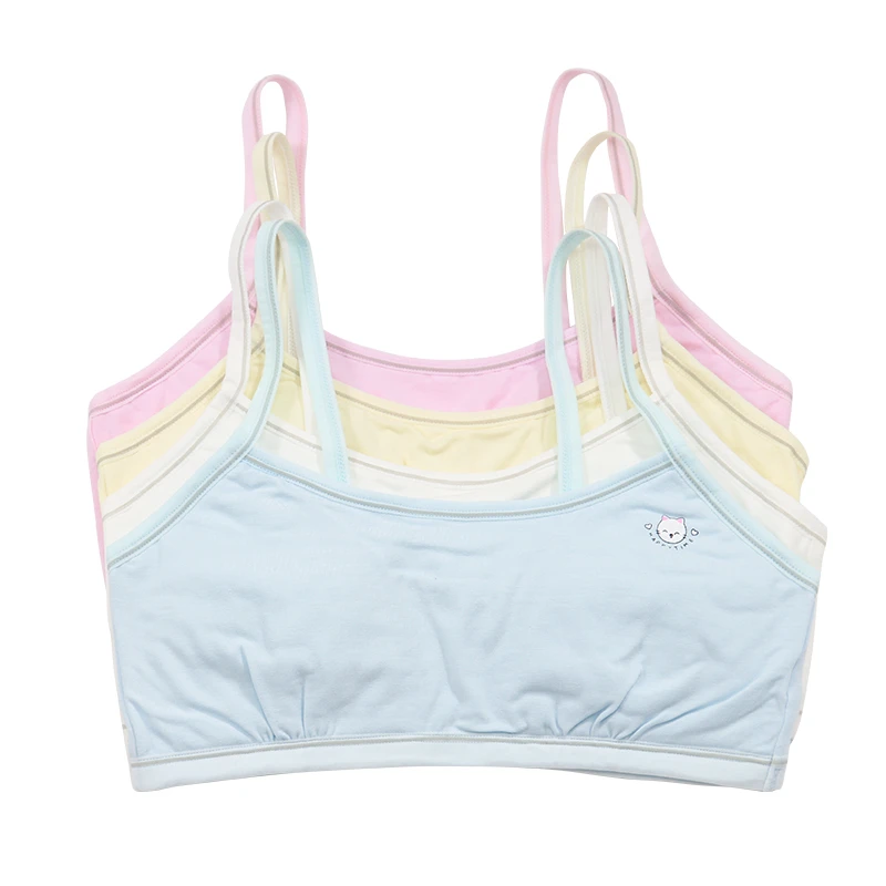 Customized Breathable First Bra for Girls Cotton Wireless Breathable Thin Camisole with Double Layer KidsTraining Bra
