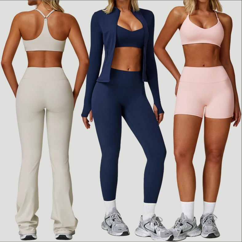 2025 Hot Selling Brushed Yoga Suit Tight Quick Dry Fitness Yoga Clothes Outdoor Running 5 Piece Set Casual Sports Set for Women