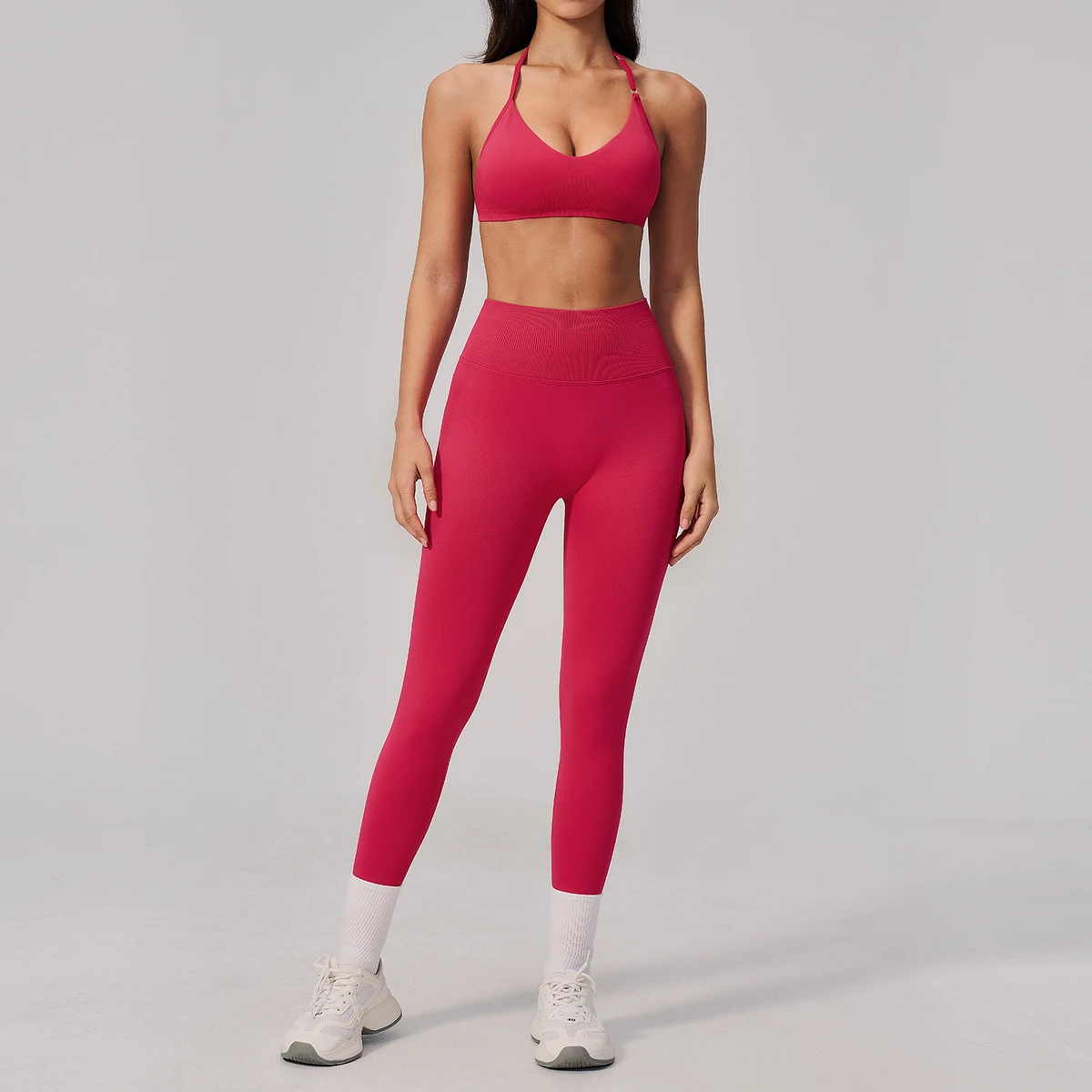 Breathable Summer Halter Sports Bra Yoga Two-Piece Casual Set for Women Seamless Scrunch Bum Leggings Running Sports Training