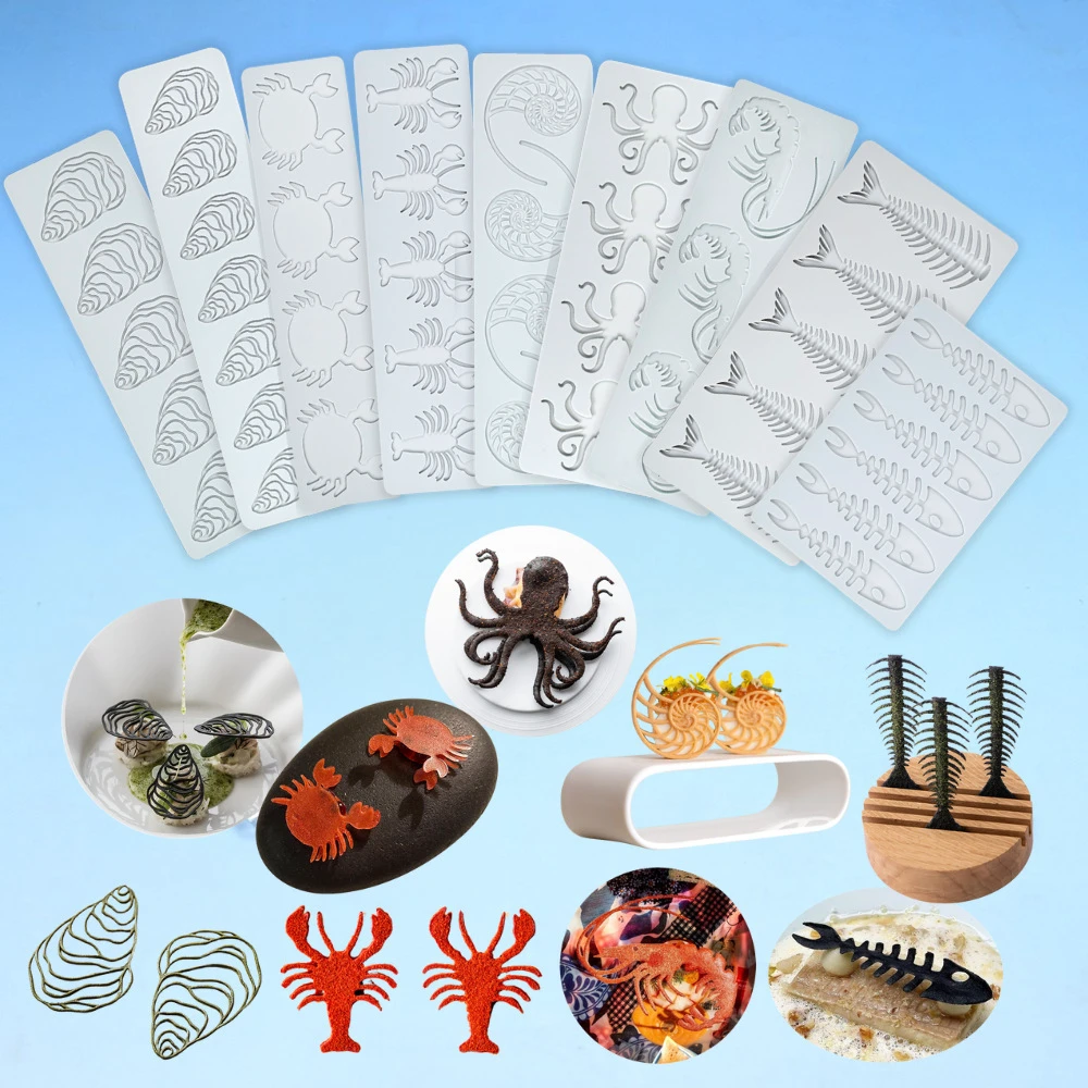 Crab Crawfish Fish Bone Sugar Flipping Lace Pad Silicone Mold Octopus Oyster Baking Cake Tools Decorative Dish Settings