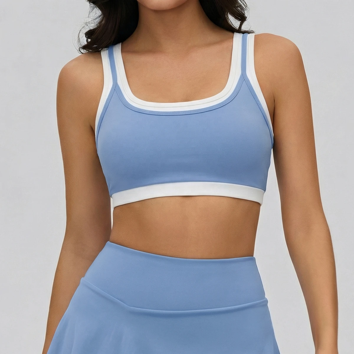 Women's New Style Color Contrast Fitness Breathable Sport Bras Double Layer Straps Eco-Friendly Yoga Tank Tops
