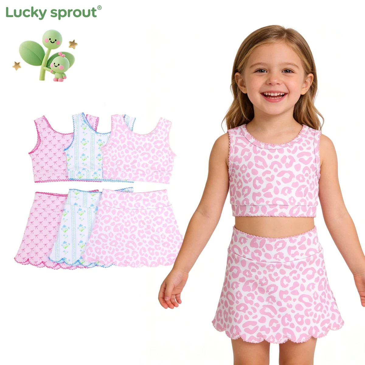 Baby Girl Sleeveless Custom Printed Scallop Yoga Set Backless 2-Piece Sportswear Set Mid Waist Design Girl Sports Clothing