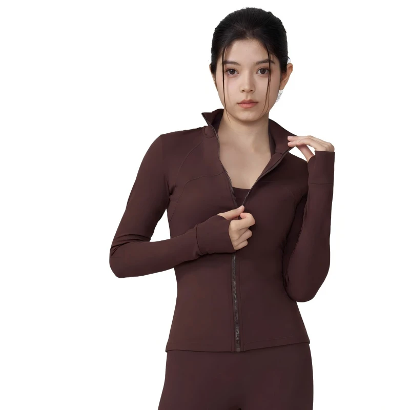 Women's Long Sleeve Zipper Thickened Yoga Stand Collar Slimming Outdoor Sports Fitness Running Top