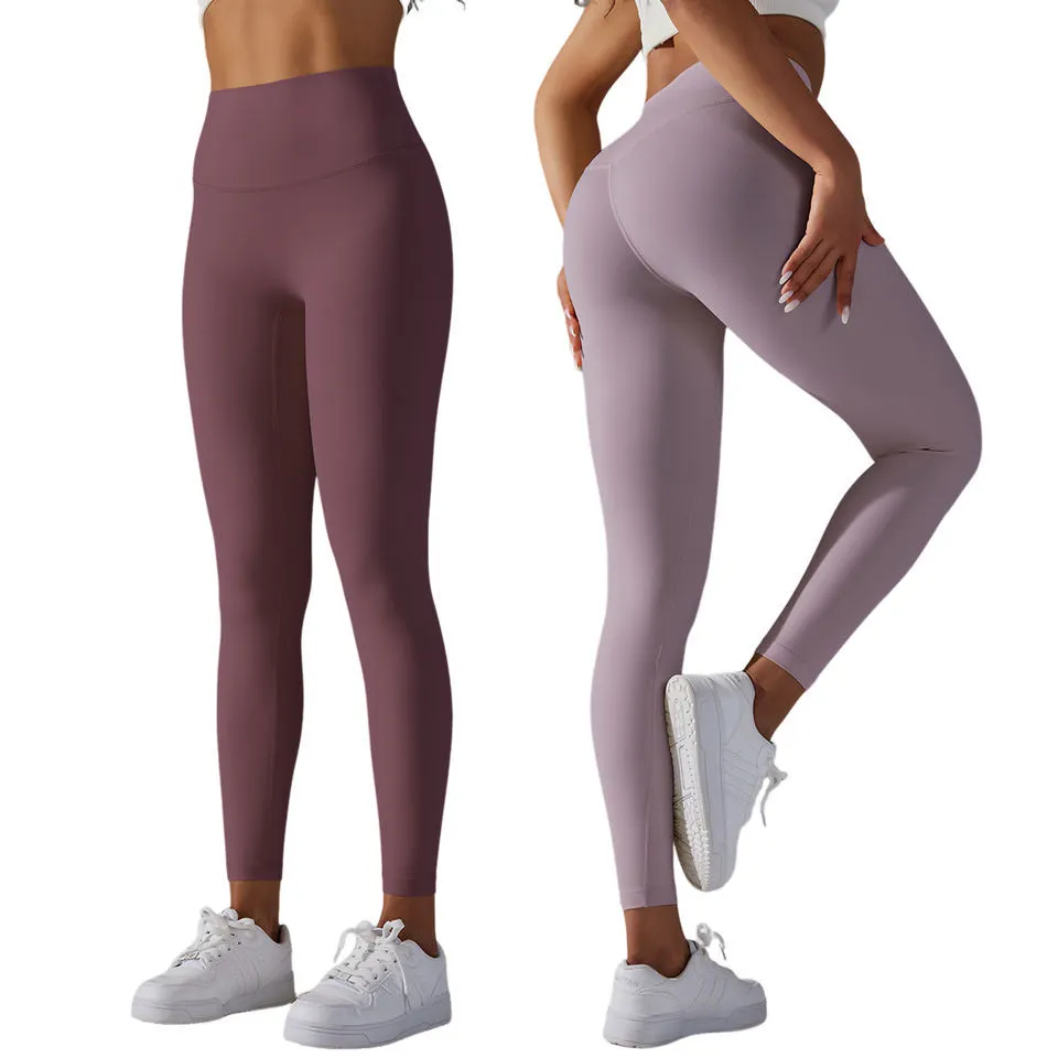 Women High Solid Yoga Pants Full Length Running Gym Fitness Breathable Quick Dry Four-Way Stretch Soft Seamless Sportwear