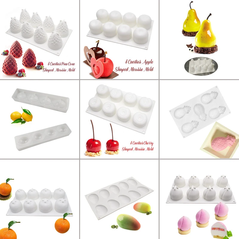 Peach Apple Pear Silicone Mold Simulated Fruit Dessert Mold for Lemon Pineapple Mango Orange Cherry Mousse Cake Cake Tools