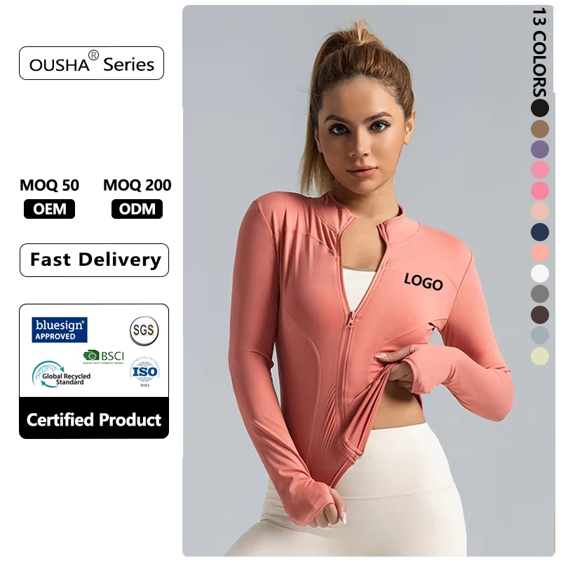 Custom Women Gym Coat Workout Skinny Outer Wear With Long Sleeves Yoga Sports Jacket Fitness Zipper Top for Athletes