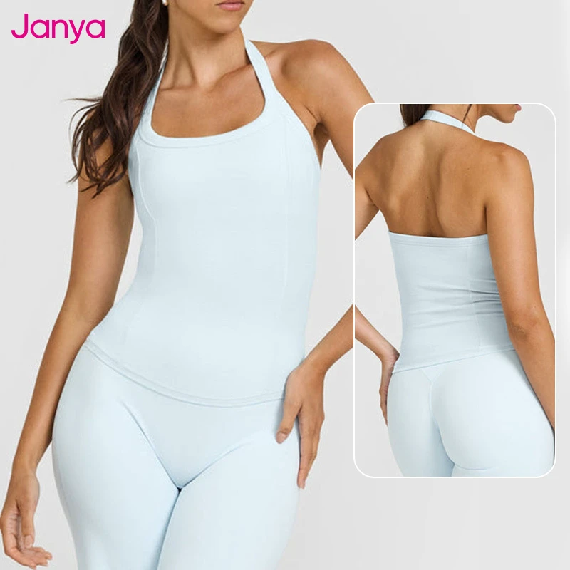 Janya Sleeveless Gym Fitness Vest Breathable Fixed Pads Workout Sports Top Custom Logo Halter Yoga Tank Top for Women