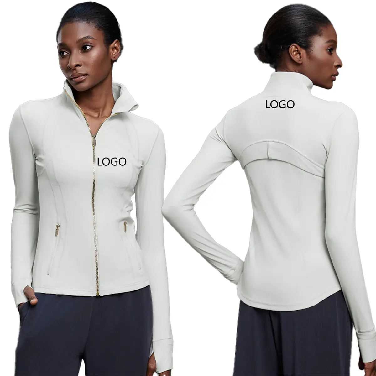 Custom Women Feeling Fitness Clothing Activewear Top Workout Gym Full Zipper up Jackets with Thumb Hole
