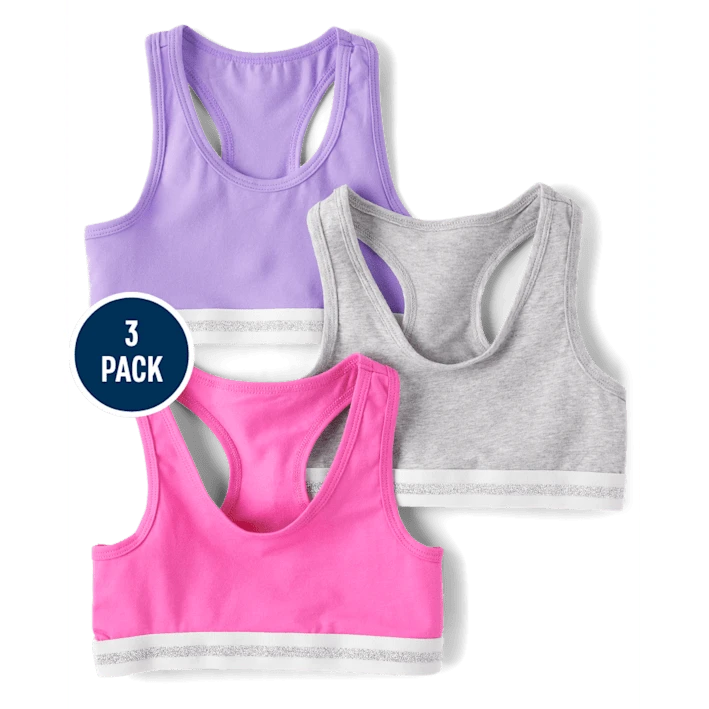 The Childrens Place Girls Sports Bras 3-Pack Purple Racerback Bralette