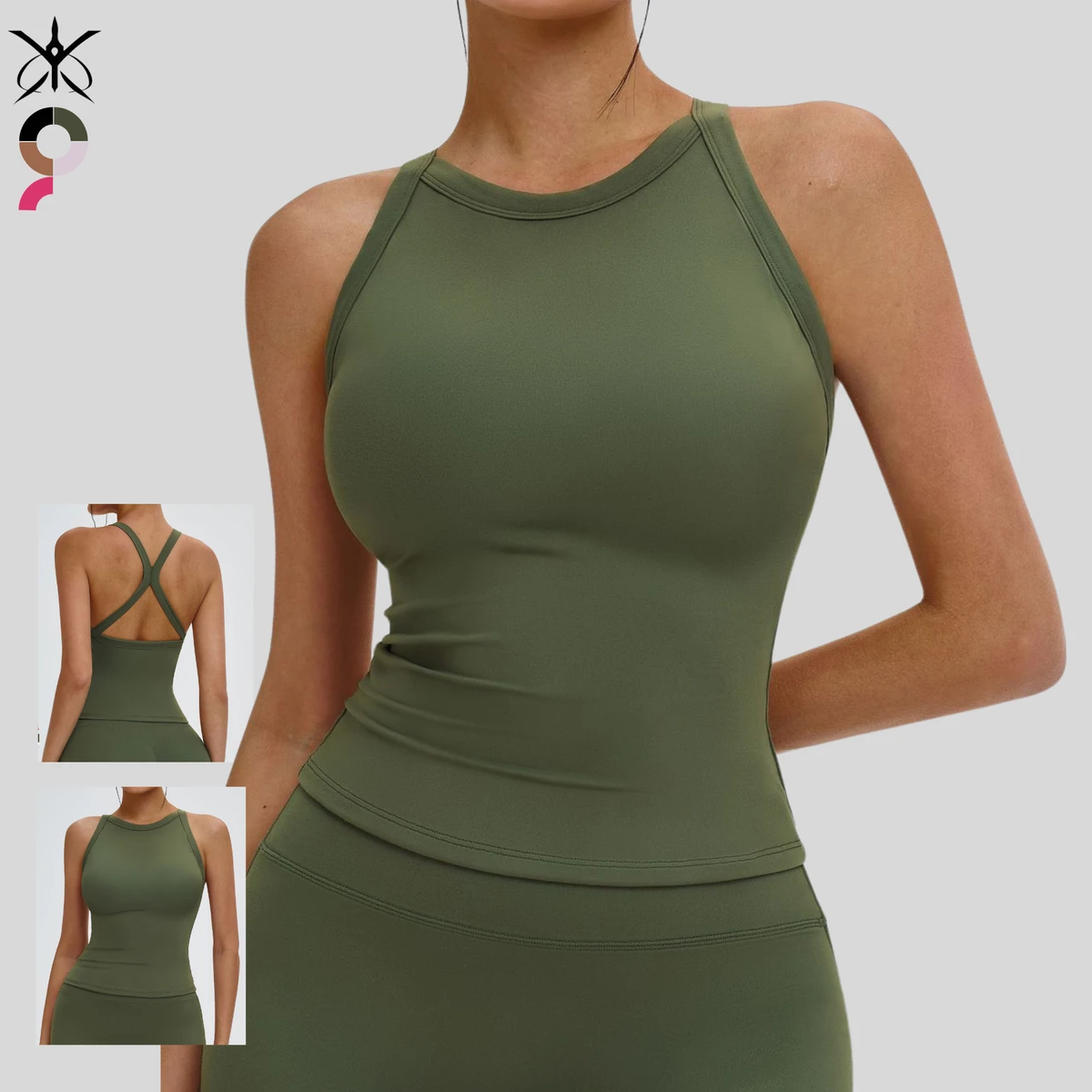 Breathable Yoga Tank Top Stylish Cross-Back Design Four-Way Stretch Shock-Absorbing Sports Top Quick-Dry Front Outdoor Running
