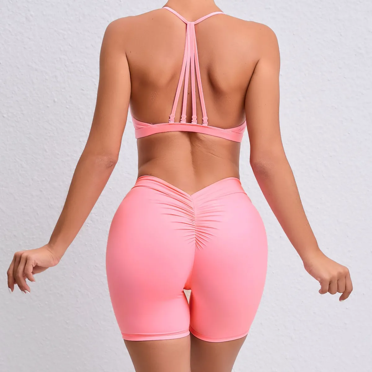 Women's Pink Sport Bra Sets Girls' Quick Dry Cool Comfortable Running Push-up Workout Open Back Adjustable Straps Plus Size