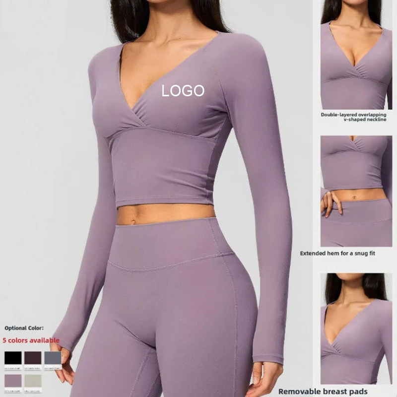 New Creamy-Texture Yoga Long-Sleeve Top Women Waist-Cinching Slimming Figure-Hugging Three-Dimensional Drape Sweat-Wicking