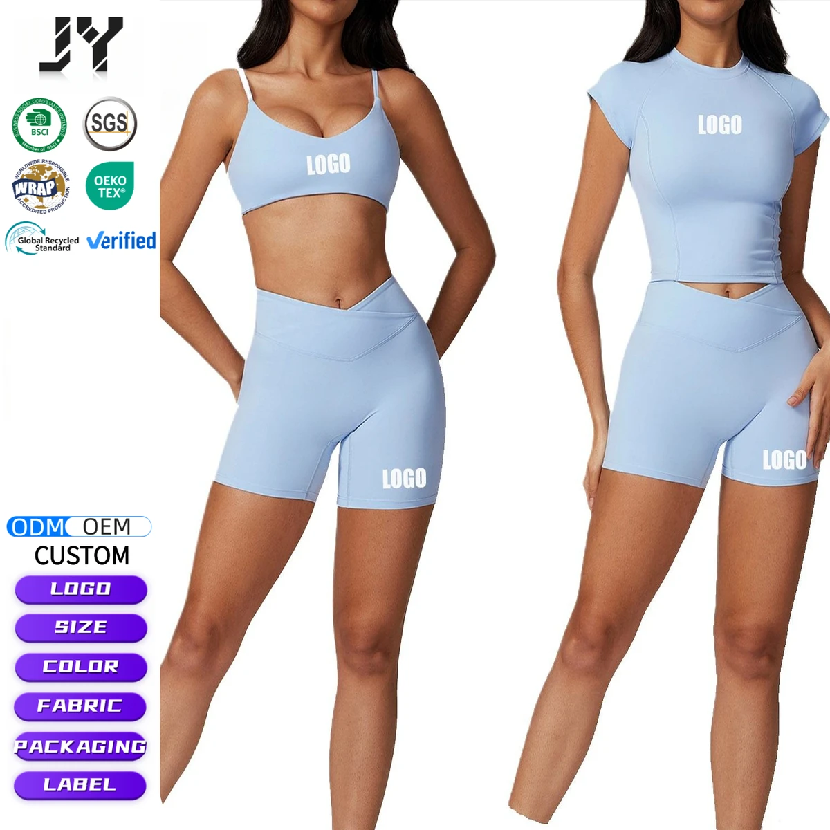 JY Custom Activewear Set Wholesale Eco-Friendly Yoga Set Women Quick Dry Sleeveless Gym Fitness Workout Set Running Leggings OEM