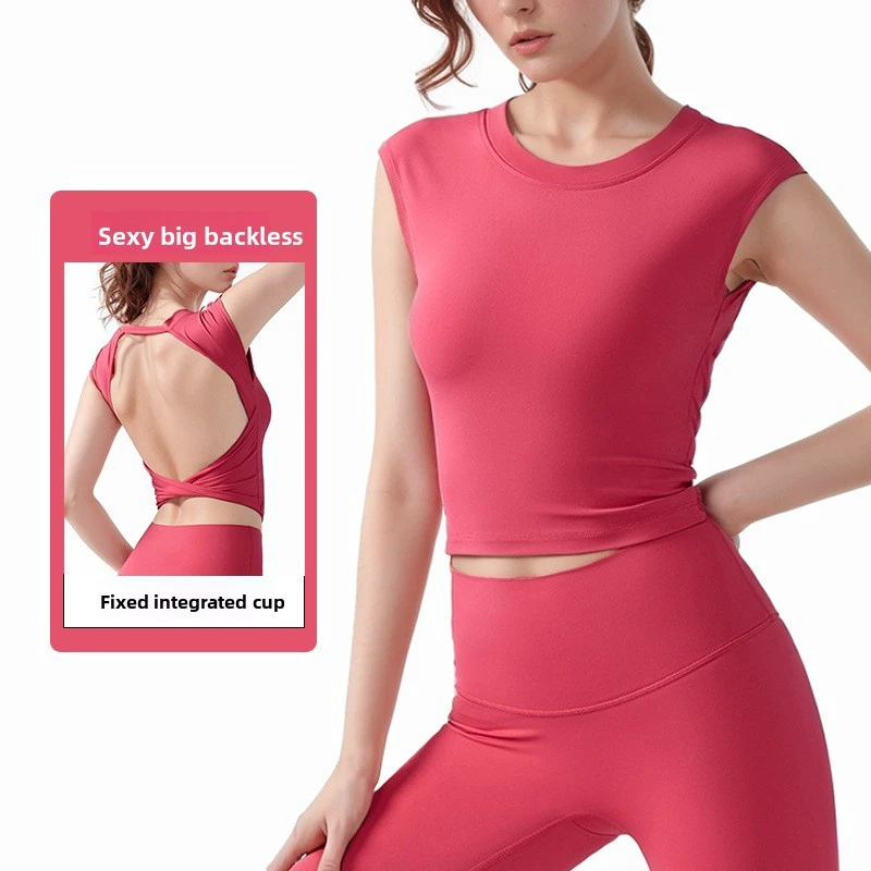 Backless Yoga Vest Integrated Fixed Cup Chest Pad Quick Dry Spandex/Nylon Sports Underwear Fitness Tank Top Sleeveless