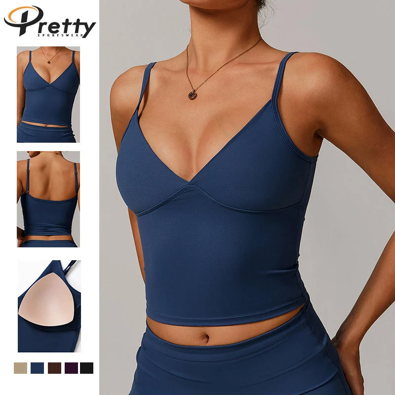 Hot Sale Yoga Women's Clothing Vest Yoga Top With Chest Pad Workout Fitness Eco-friendly Recycled Nylon