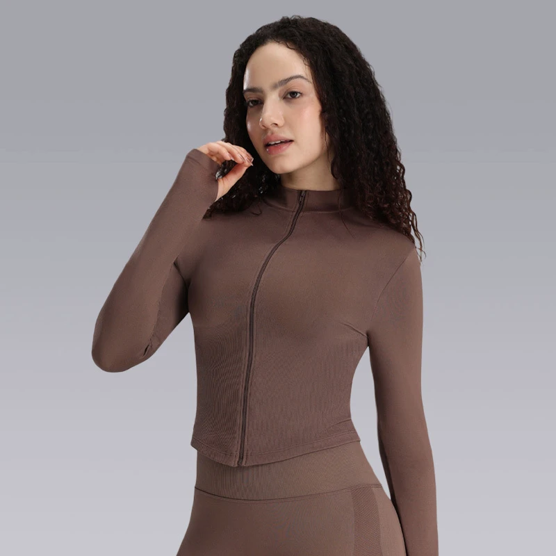 Seamless Women's Gym Sports Fitness Jackets Stand Collar Slim Fit Workout Top Full Zipper Long Sleeve Yoga Jacket for Plus Size
