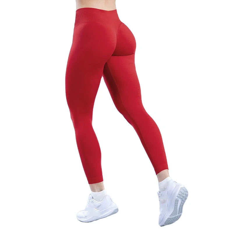 Women Low Waist Elastic Tummy Control Solid Breathable Nylon Spandex Four-Way Stretch Contour Scrunch Butt Workout Leggings
