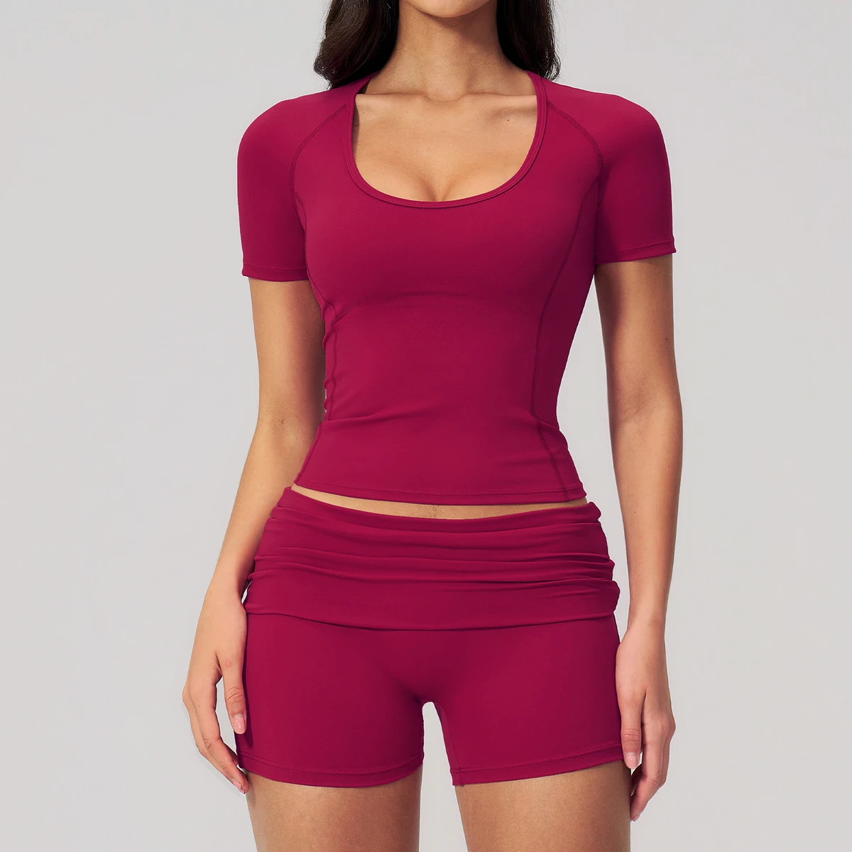 G TOP Summer New Style U-neck Tight Back Yoga Set with Elastic High Waist and Quick-drying Fitness Wear for Women