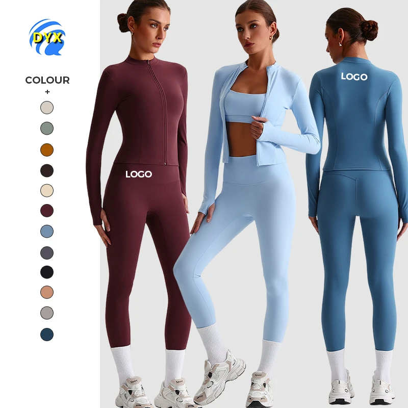 Cross-Border Two-Piece Set High Waist Quick-Drying Yoga Suit Long Pants Jacket Barely There Fitness Sports Gear Plus Size Front