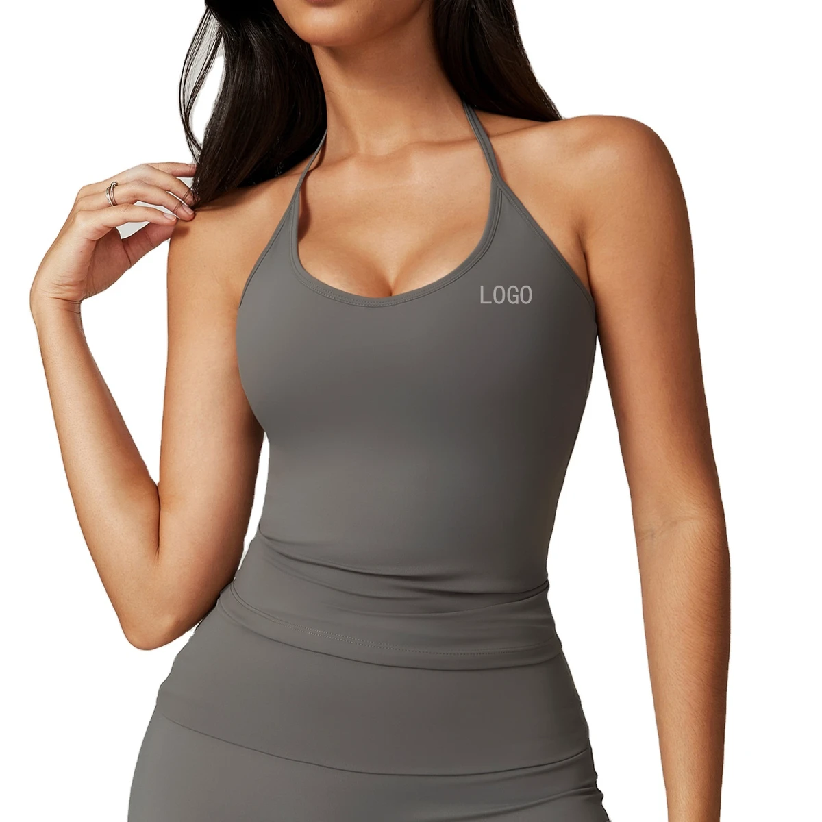 Beautiful Back Gathering Sports Bra for Women's Yoga Running & Fitness Exercise Customizable Logo Tie Neck Design