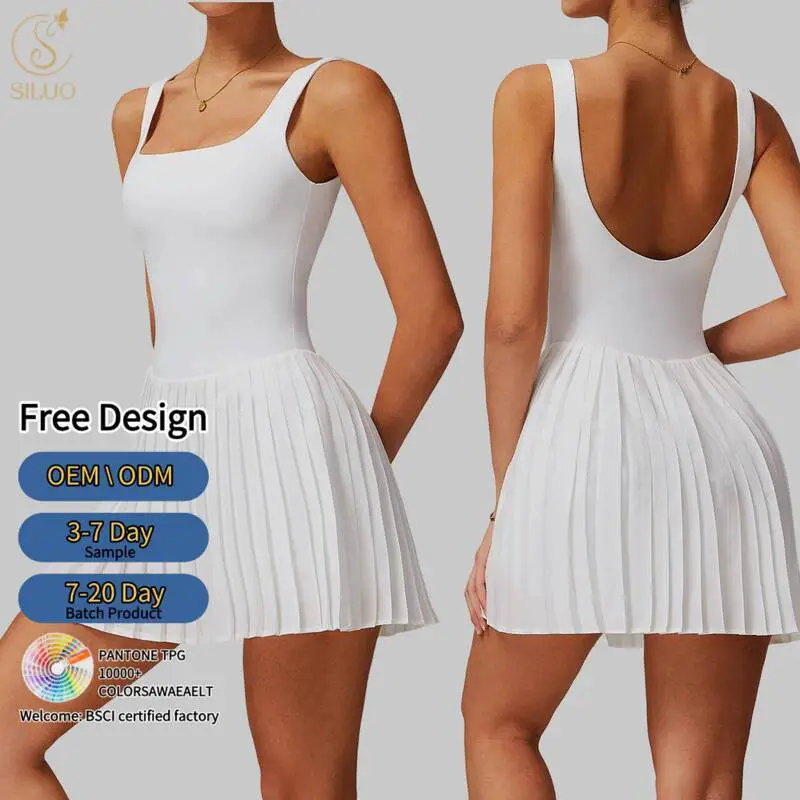 Women's Lightweight Printed Pleated Sportswear Set High Stretch Gym Dress Yoga Tennis Breathable Quick Dry Pocket Summer OEM