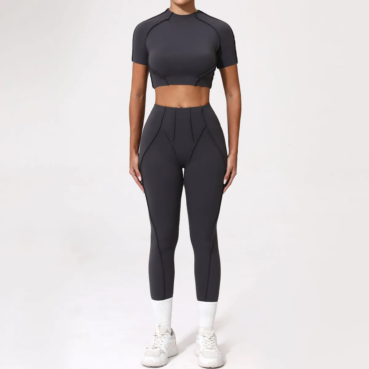 YanRuo Solid Breathable Quick-Dry Yoga Set High Waist Workout Gym Wear Butt Lifting Pants Elastic Waist Closure Soft Sports