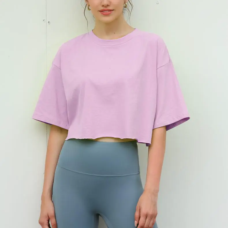 Women's New Eco-Friendly Short Sleeve Yoga Gym Top Breathable Fitness Cropped T-Shirt for Sports Casual Running Workout