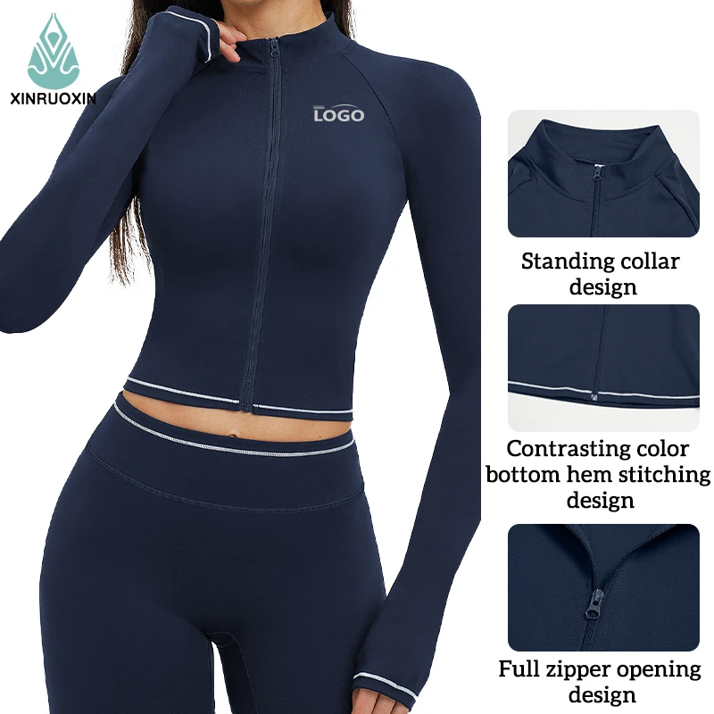 Women's Mock Neck Long Sleeve Workout Top, Breathable Cropped Yoga Shirt with Contrast Trim for Gym