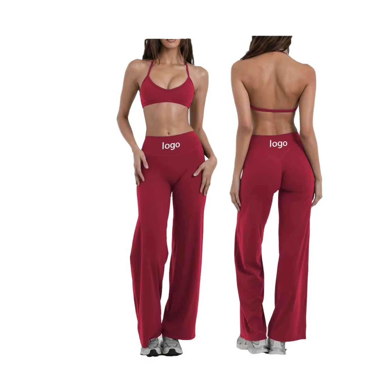 Wholesale Women's Outdoor Yoga Set Tight-fitting Backless Yoga Quick-Dry Straight-Leg Trousers Two-Piece Sports Fitness Set