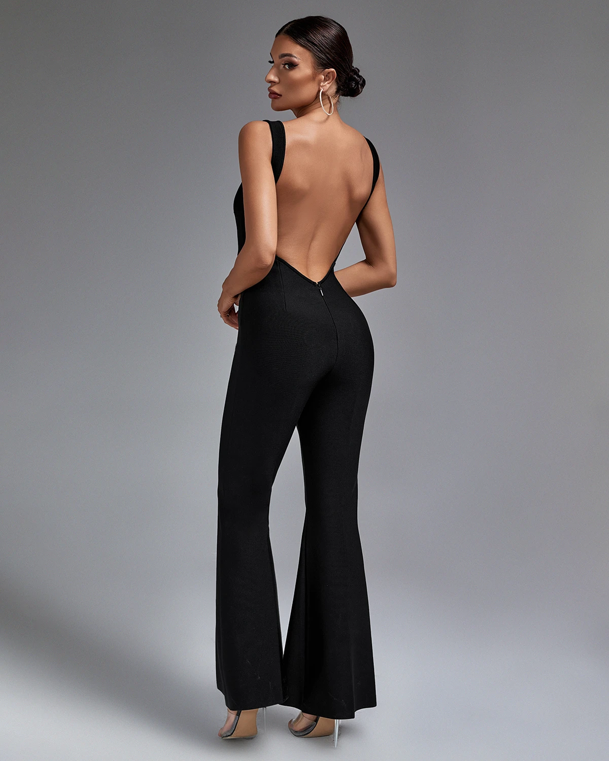 Ocstrade Sexy Backless Elegant Solid Women'S High Waist Wide Leg Jumpsuit Black Bandage Pants Jumpsuits for Women