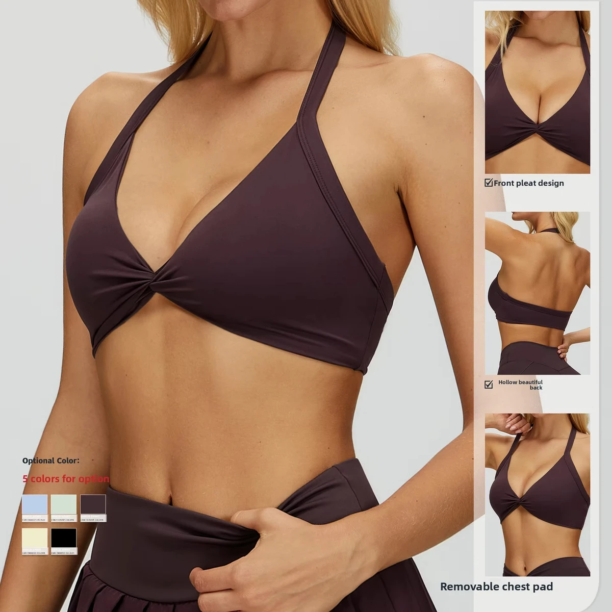 TongJoes Cross-Border Women's Seamless Breathable Halter Yoga Bra Sports Beautiful Back Design Light Support Tight-Fitting