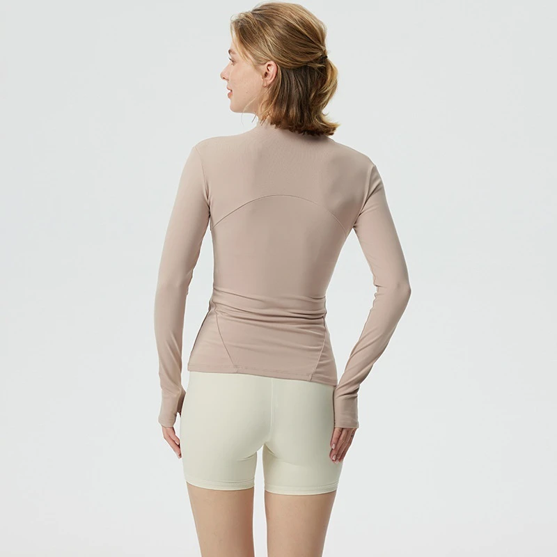 Women's Long-Sleeved Quick-Drying Zipper Sports Top Slim-Fitting Stand-Up Collar Yoga Jacket for Spring Summer for Running