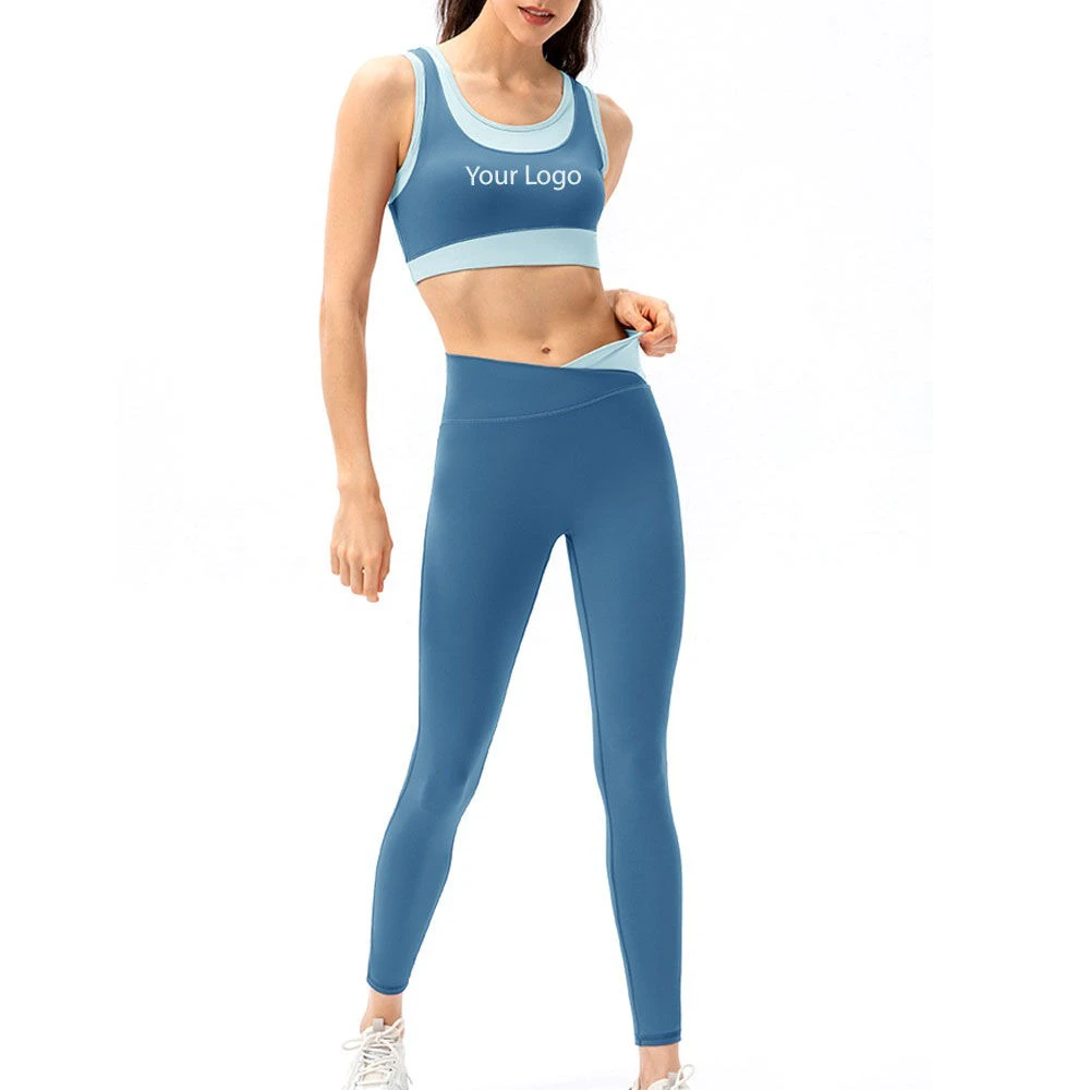 Solid Front Brushed Yoga Set Double Shoulder Straps High-end Breathable Quick Dry Sportswear for Women 2-Piece Running Workout